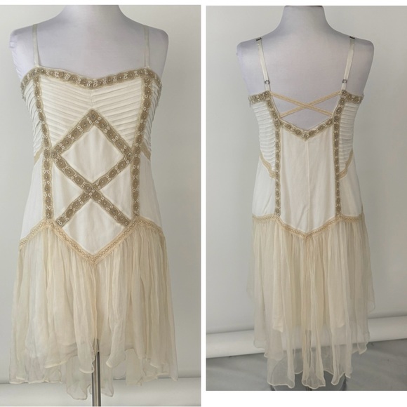 Free People Dresses & Skirts - Free People Beaded Lace Cream High Low Dress Boho Wedding Festival Medium Large